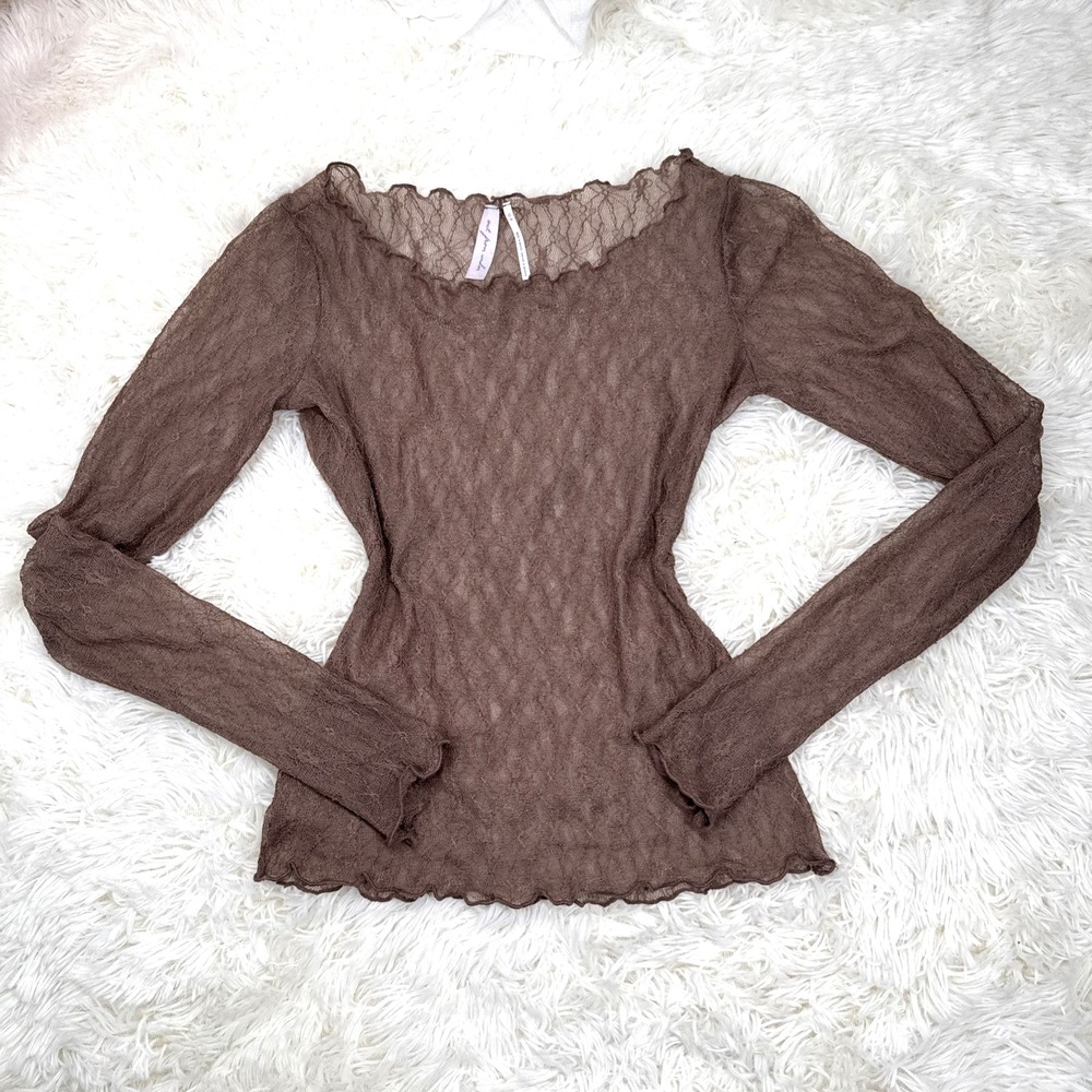 Out From Under Brown Sheer Lace Layering Top XS Fairy Grunge Boho Indie Y2K Mesh